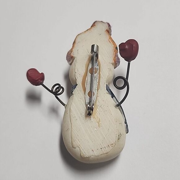 Vintage Ceramic Multi Color Enameled and Glitter Snowman Brooch - Picture 2 of 3